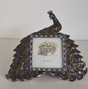 Papyrus Pewter Peacock Enamel & Swarovski Crystal Picture Frame